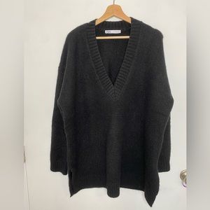 Zara Oversized V-Neck Black Sweater, Size Medium